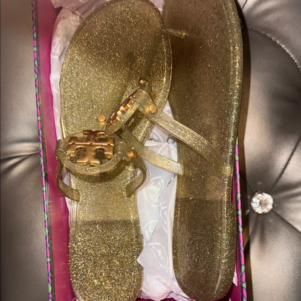 Tory Burch Gold Sandals with Elegant Embellishments